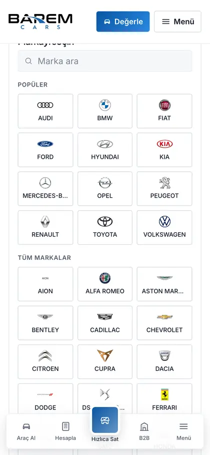 baremcars.com değerleme adımı: Marka
