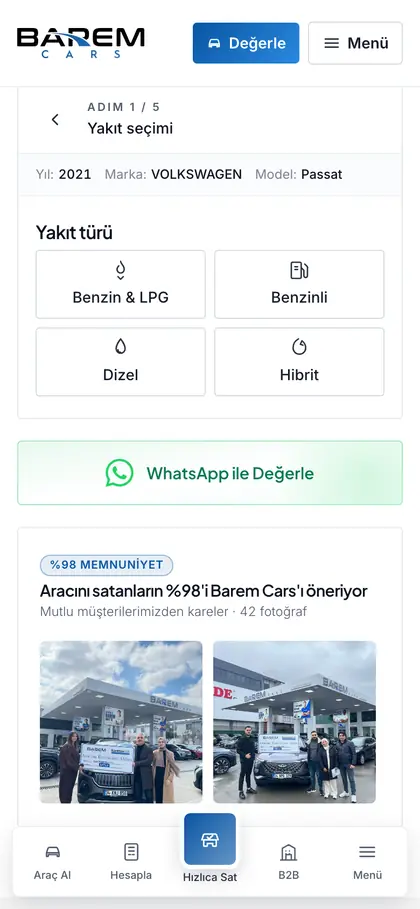 baremcars.com değerleme adımı: Yakıt