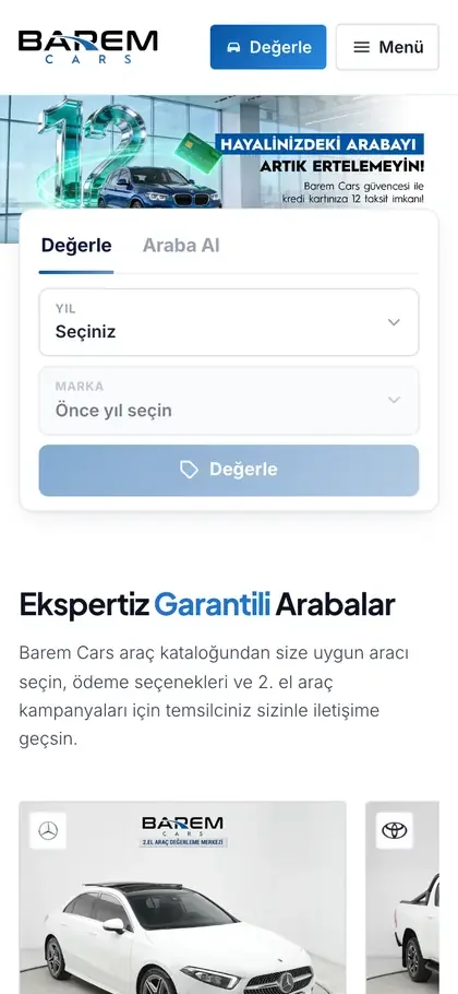 Barem Cars sitesinin telefon görünümü