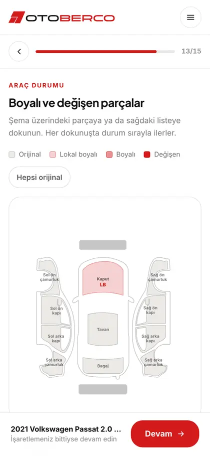otoberco.com değerleme adımı: Boya ve değişen şeması