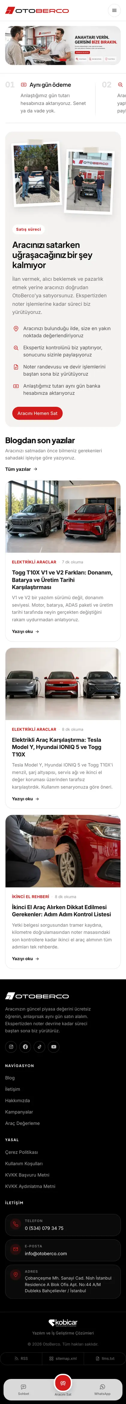 otoberco.com mobil tam sayfa görünümü
