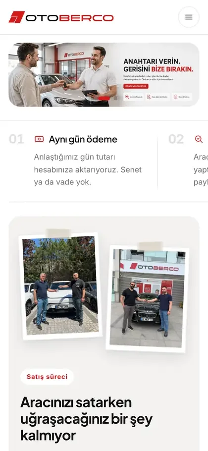 OtoBerco sitesinin telefon görünümü