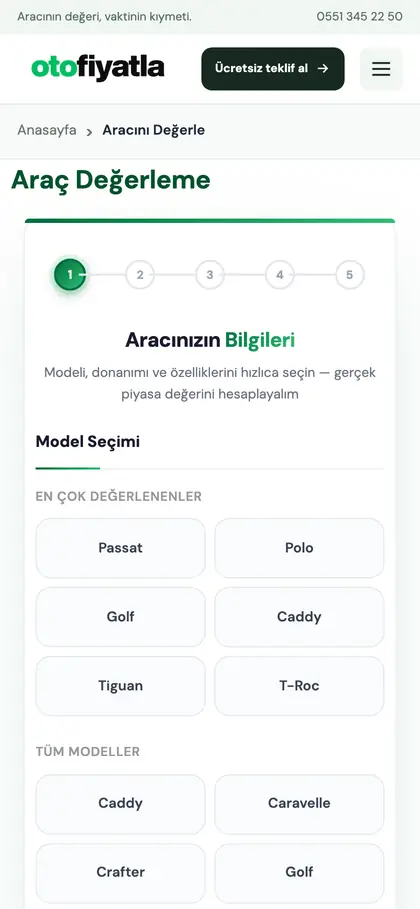 otofiyatla.com değerleme adımı: Model