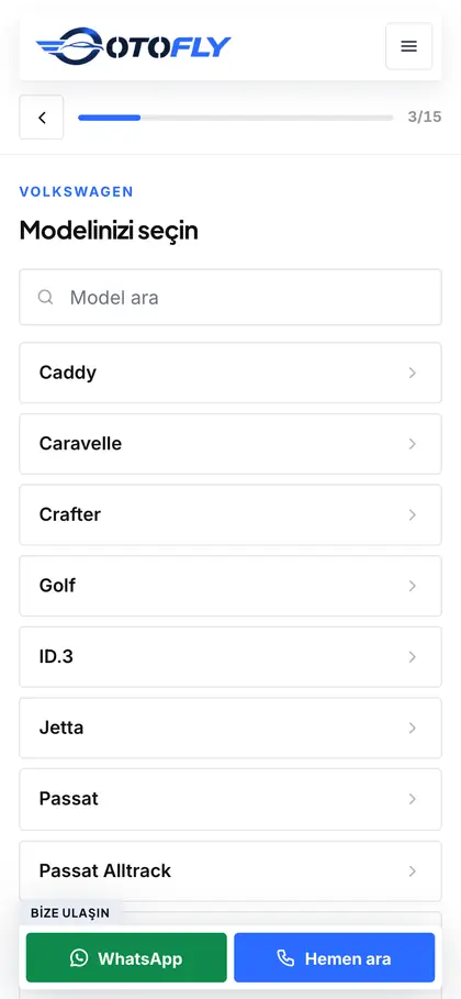 otofly.com.tr değerleme adımı: Model