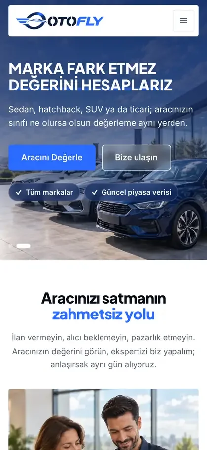 OtoFly sitesinin telefon görünümü