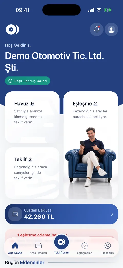 Galerinin ana sayfası: havuz, eşleşme, teklif ve cüzdan