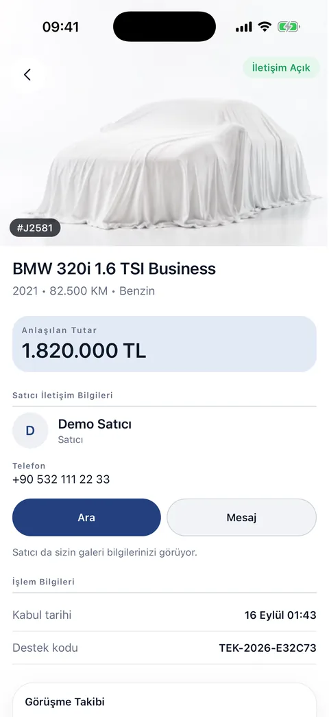 Kabul edilen teklif ve açılan satıcı iletişimi