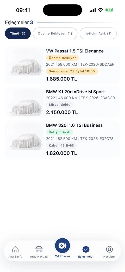 Ödeme bekleyen ve iletişimi açık eşleşmeler