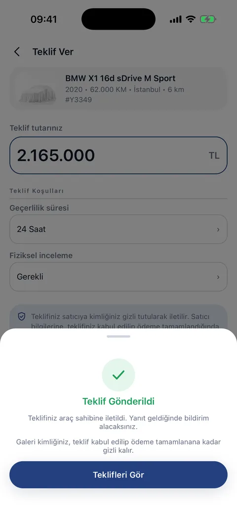 Teklif gönderildi onayı