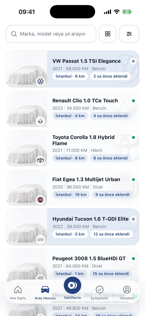 Galerinin gördüğü doğrulanmış araç havuzu