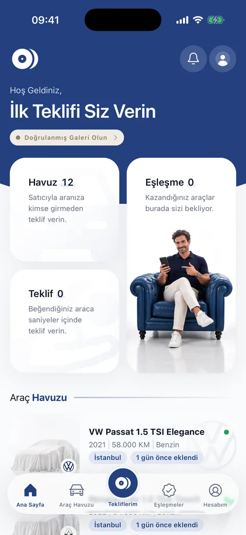 Onay bekleyen galeri hesabının ana ekranı