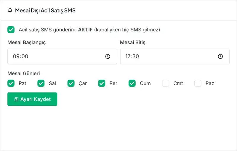 Acil Satış Temsilcisi ekranı