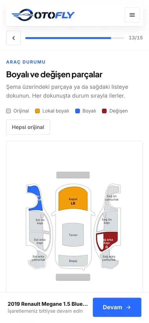 Ekspertiz Şeması: satıcının telefon ekranı