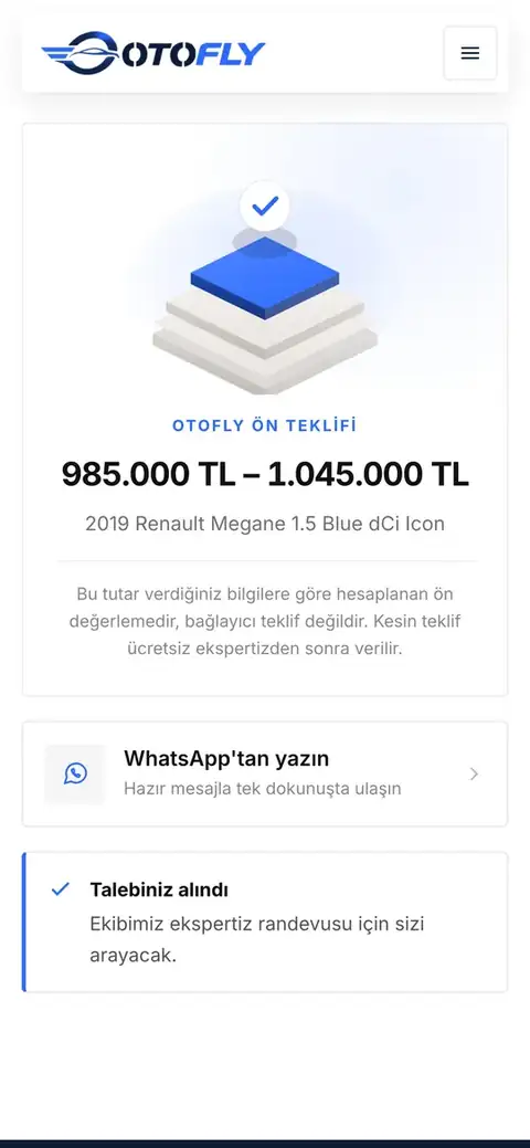 Ön Teklif ve Randevu: satıcının telefon ekranı