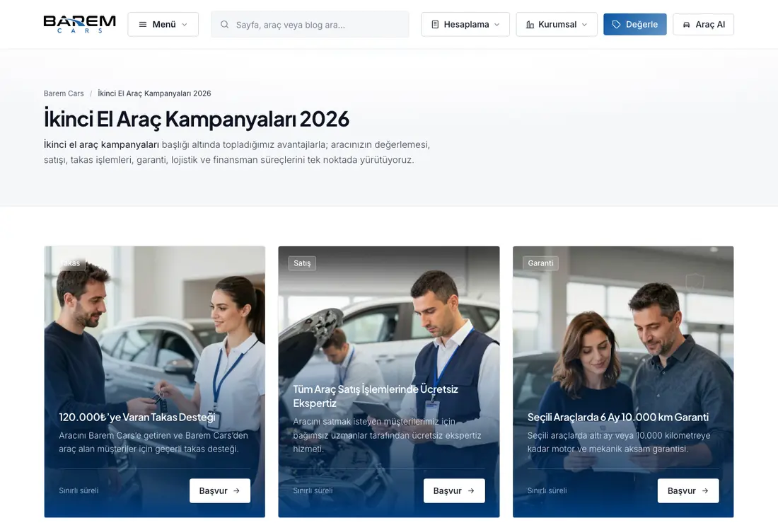 Barem Cars kampanya sayfaları